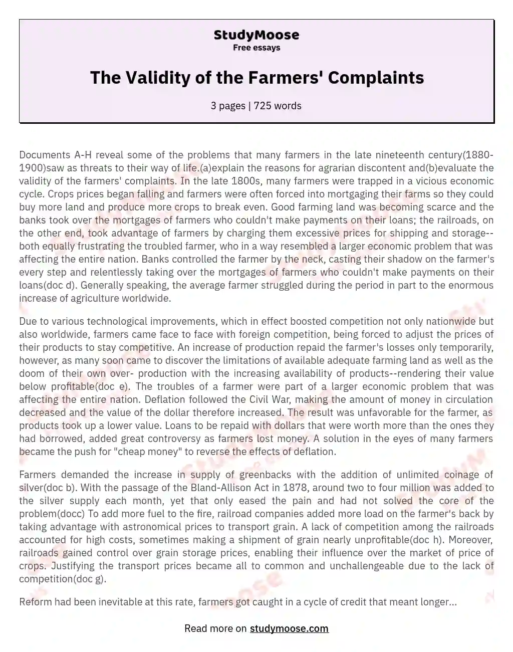 The Validity of the Farmers' Complaints