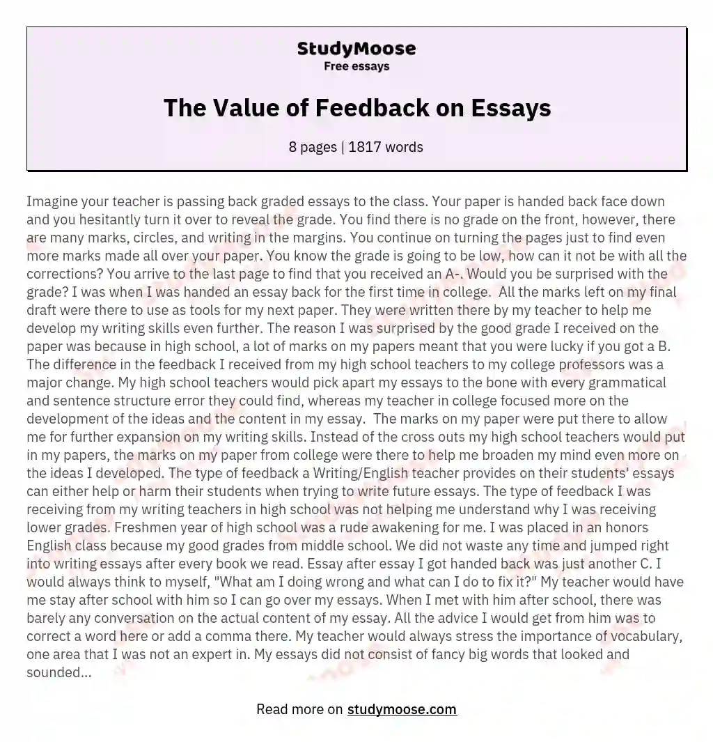 The Value of Feedback on Essays essay