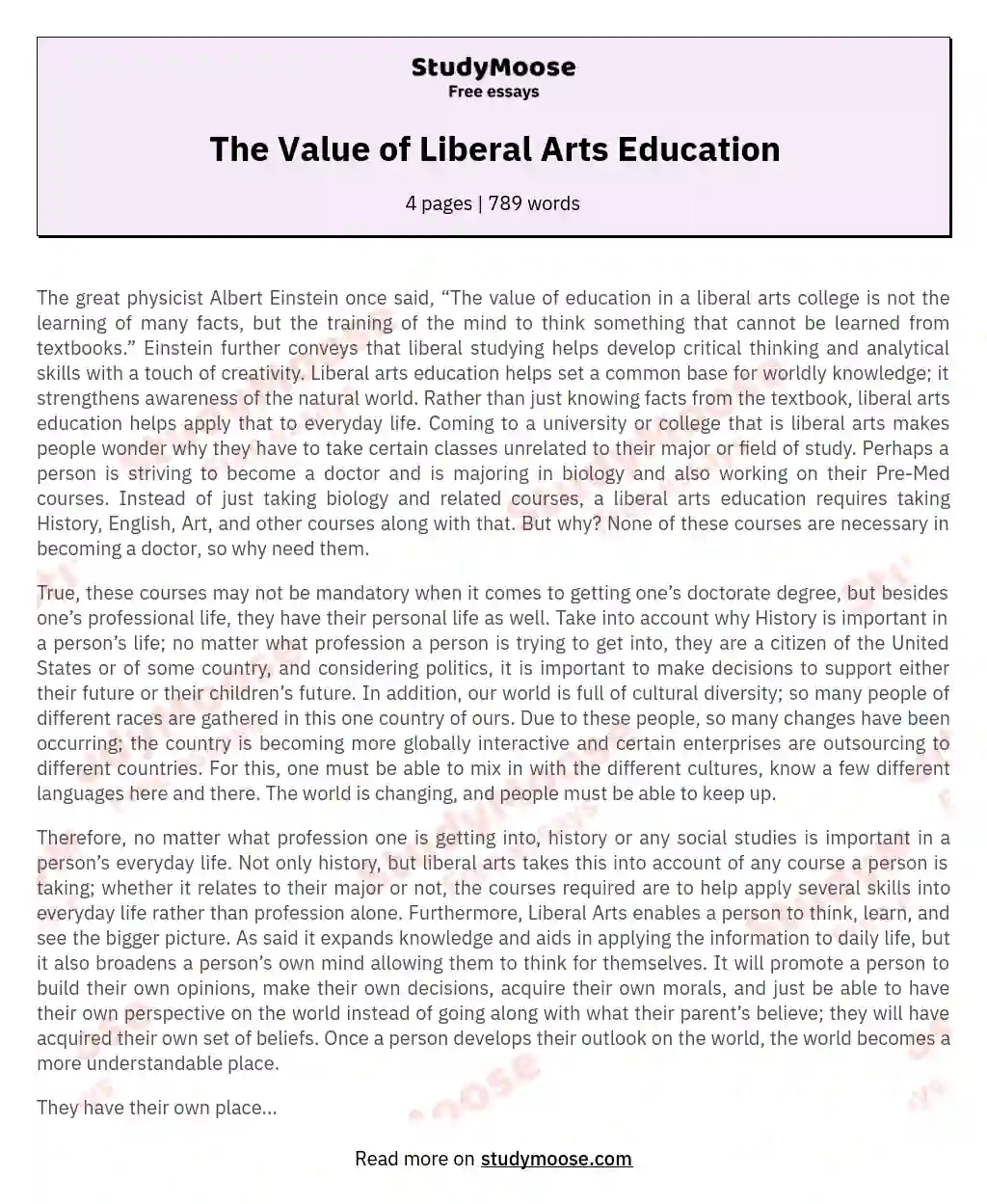 Реферат: Liberal Arts Essay Research Paper An Education