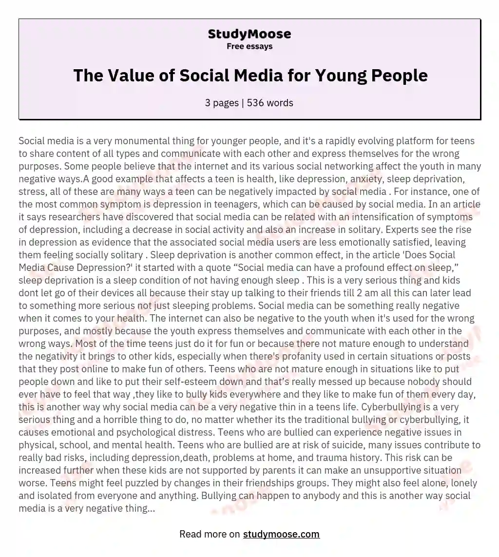 The Value of Social Media for Young People