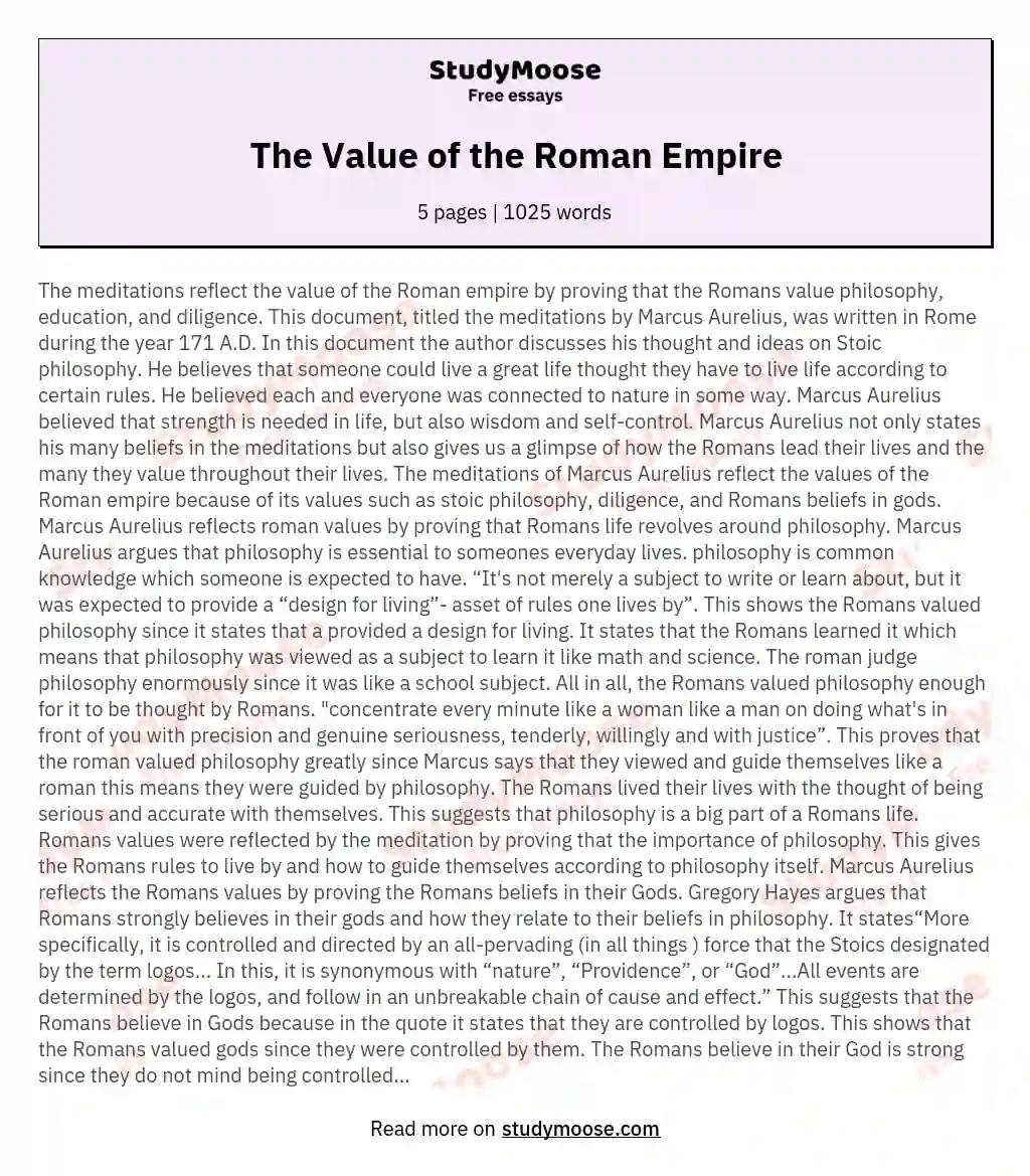 The Value of the Roman Empire essay