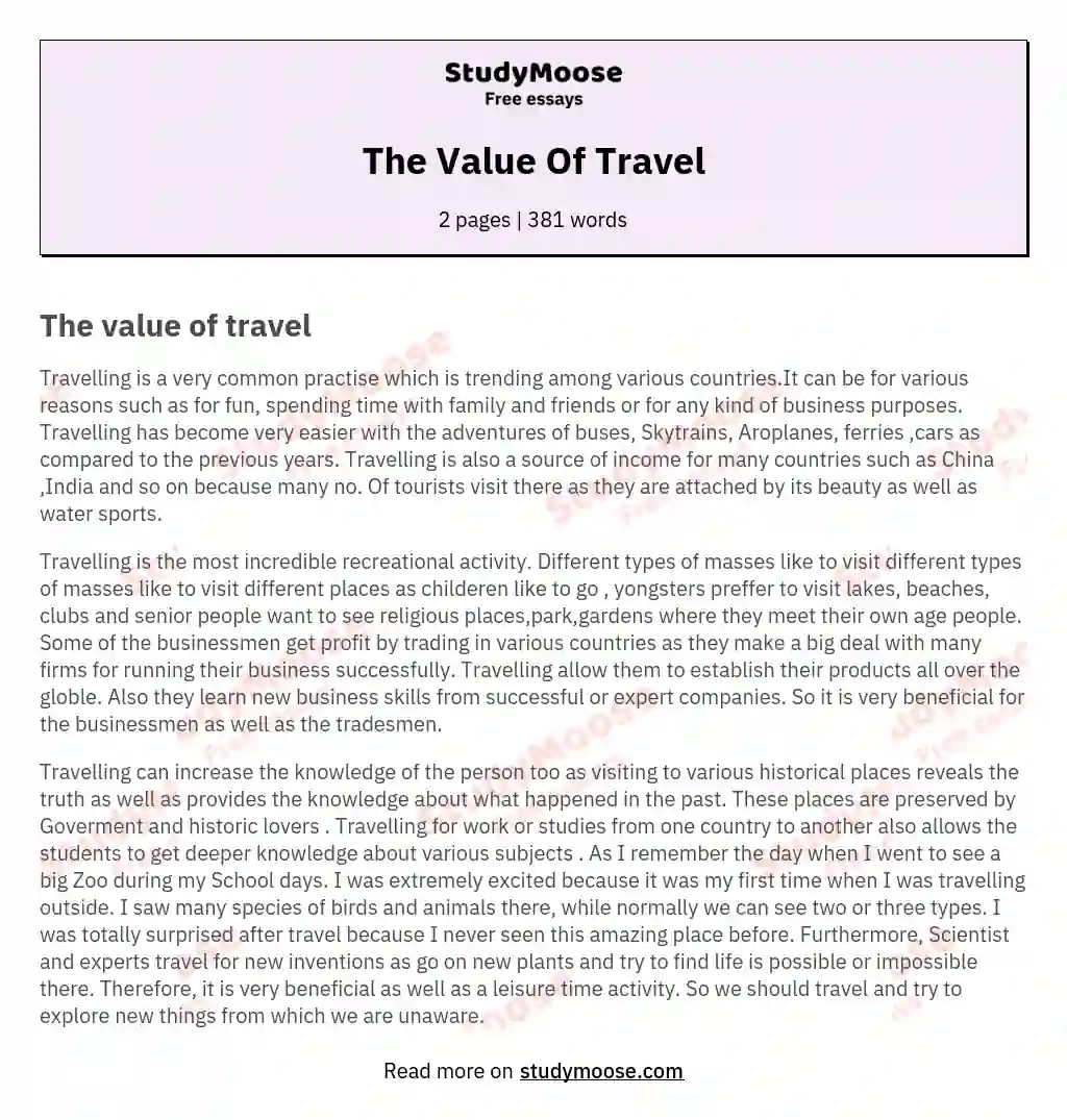 The Value Of Travel essay