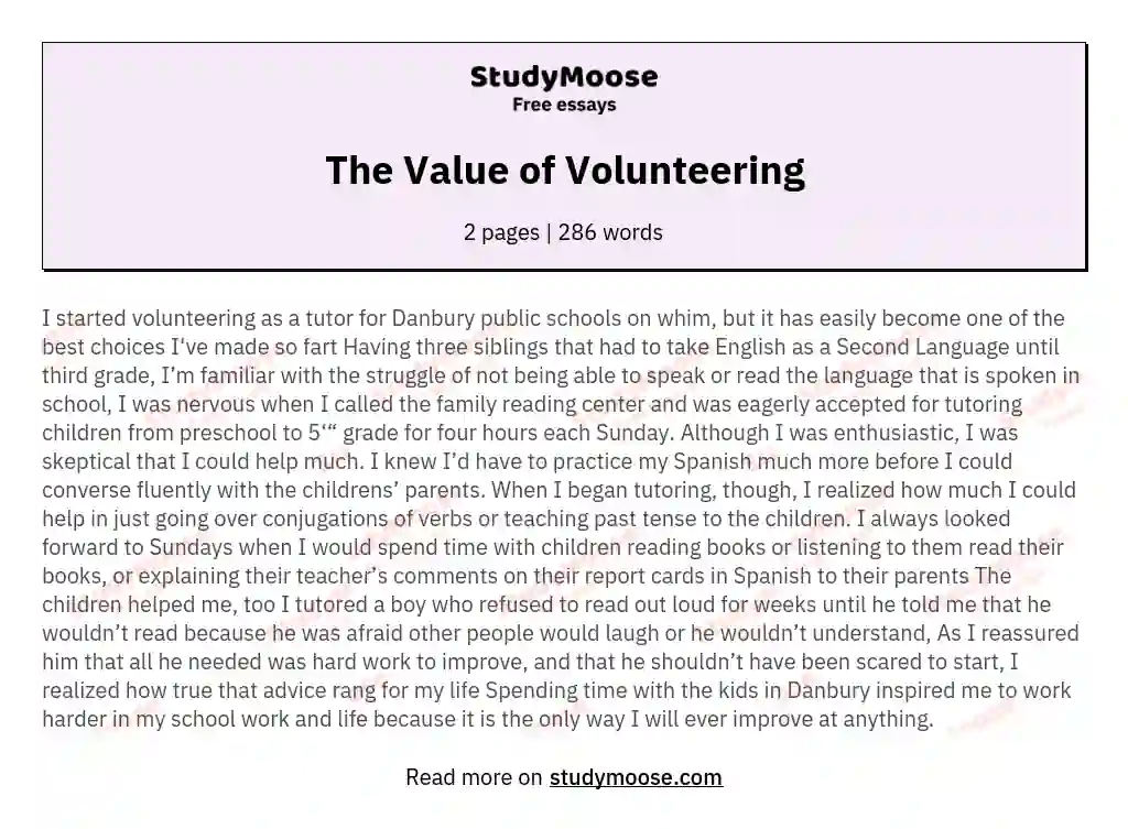 The Value of Volunteering essay