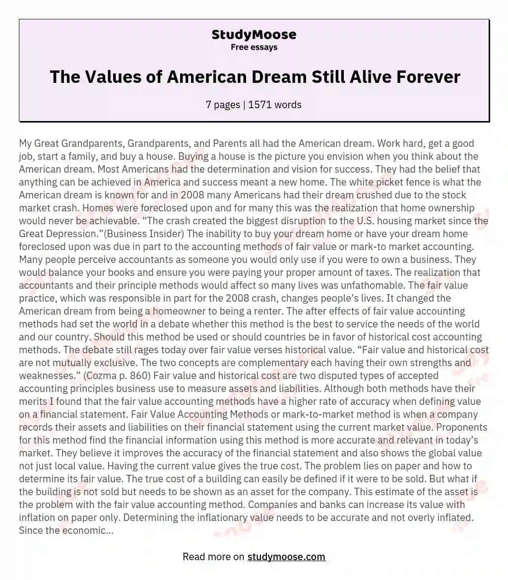 The Values of American Dream Still Alive Forever