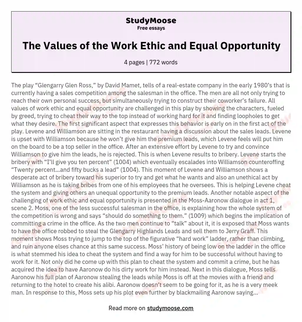 The Values of the Work Ethic and Equal Opportunity