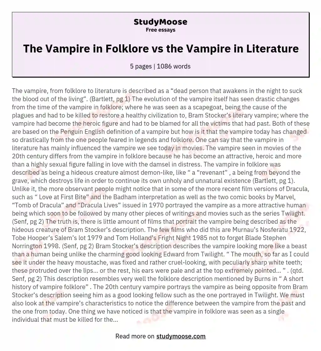 The Vampire in Folklore vs the Vampire in Literature essay