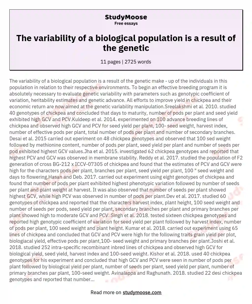 The variability of a biological population is a result of the genetic essay