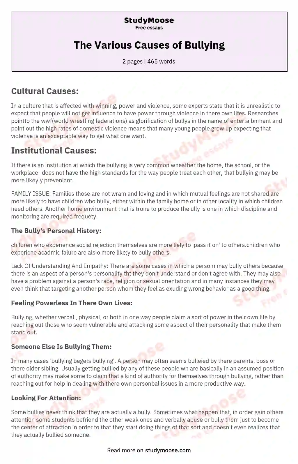 The Various Causes of Bullying essay