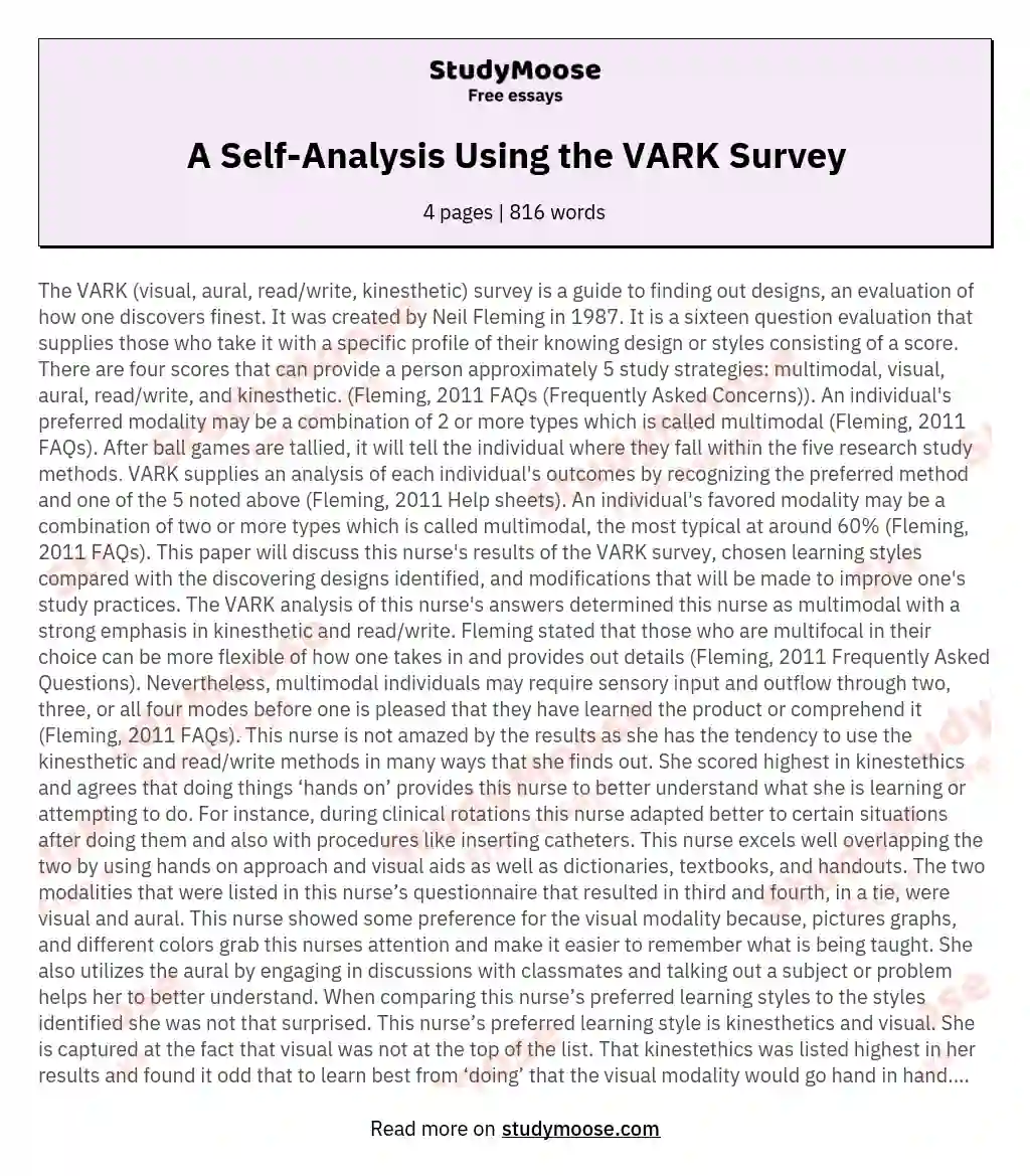 A Self-Analysis Using the VARK Survey essay