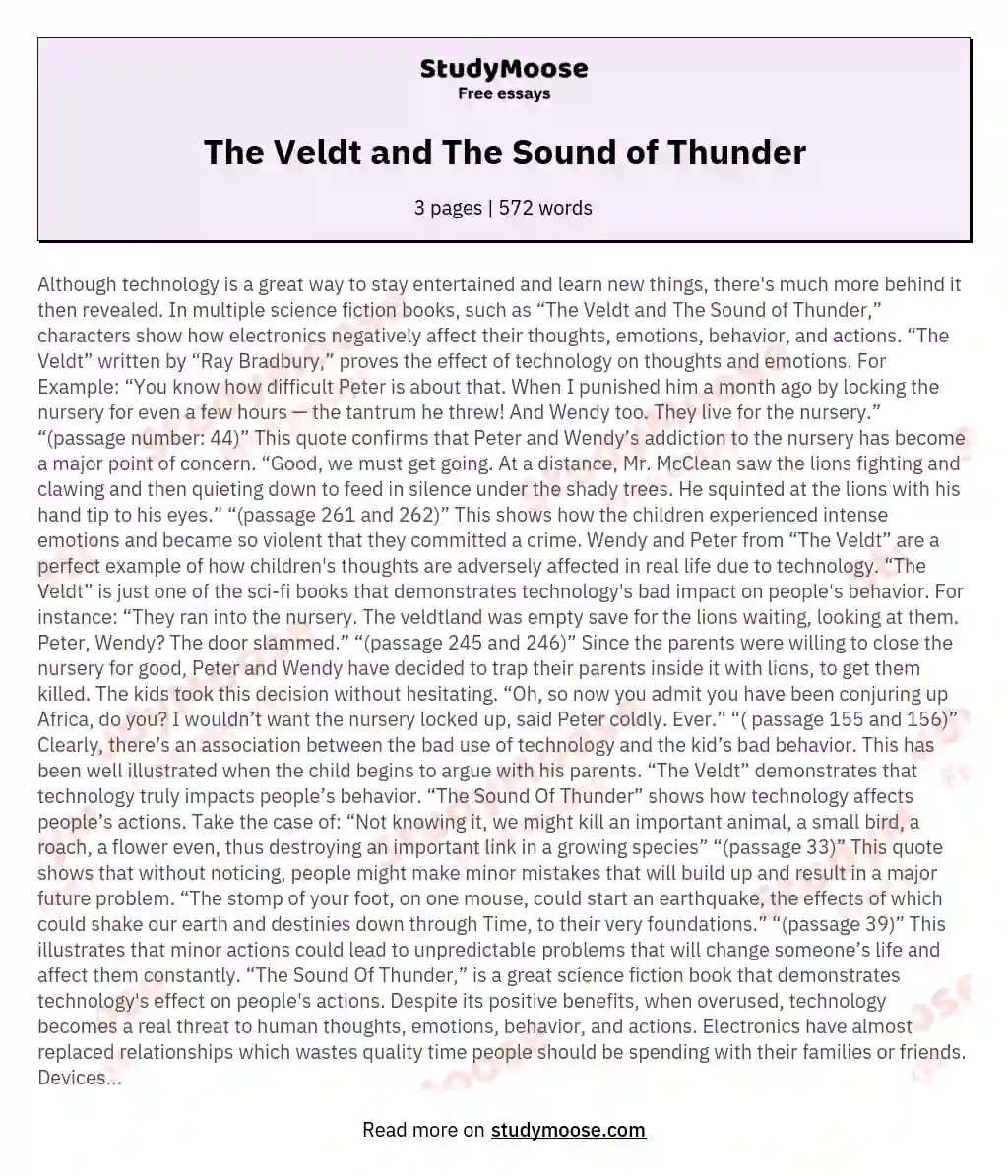 The Veldt and The Sound of Thunder essay