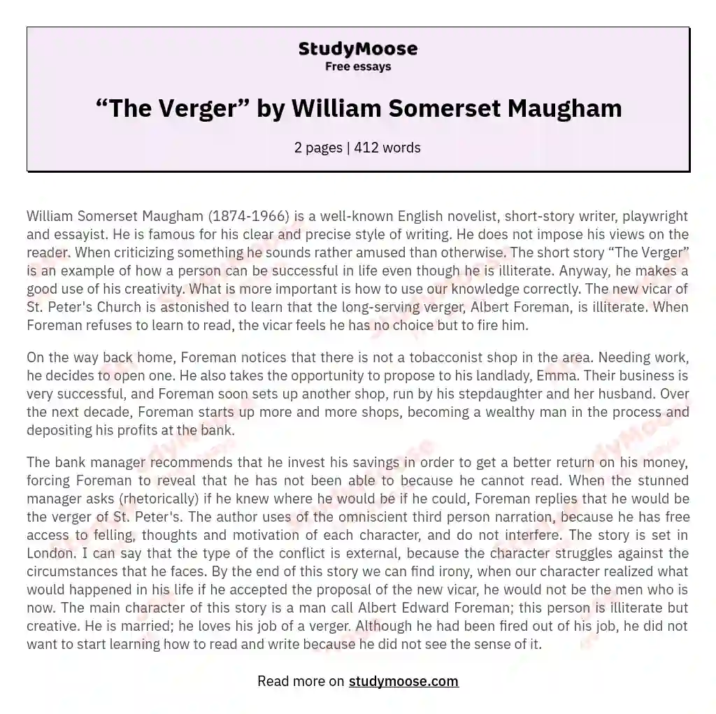 “The Verger” by William Somerset Maugham