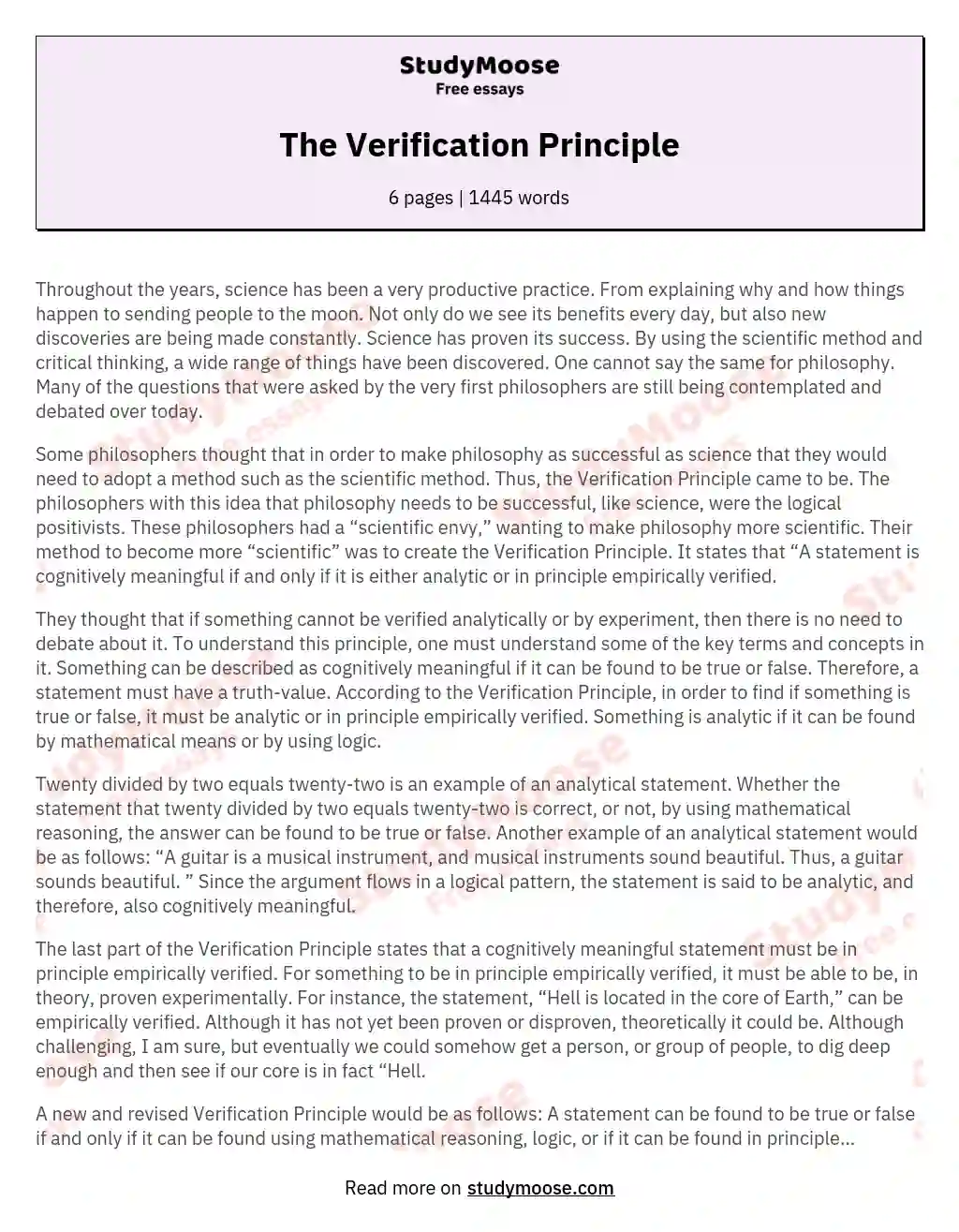 The Verification Principle essay