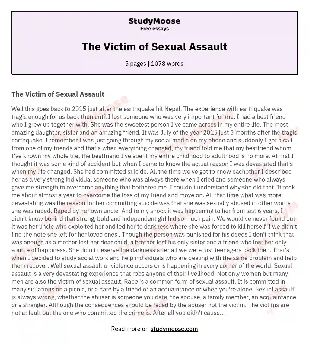 The Victim Of Sexual Assault Free Essay Example