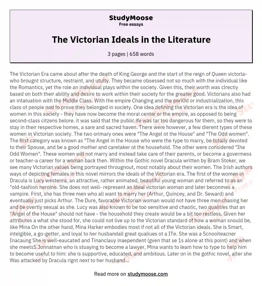 The Victorian Ideals in the Literature essay