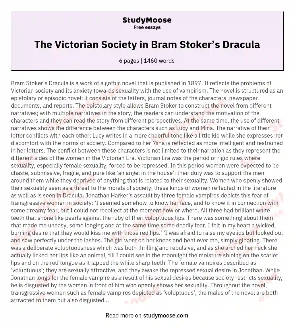 The Victorian Society in Bram Stoker’s Dracula