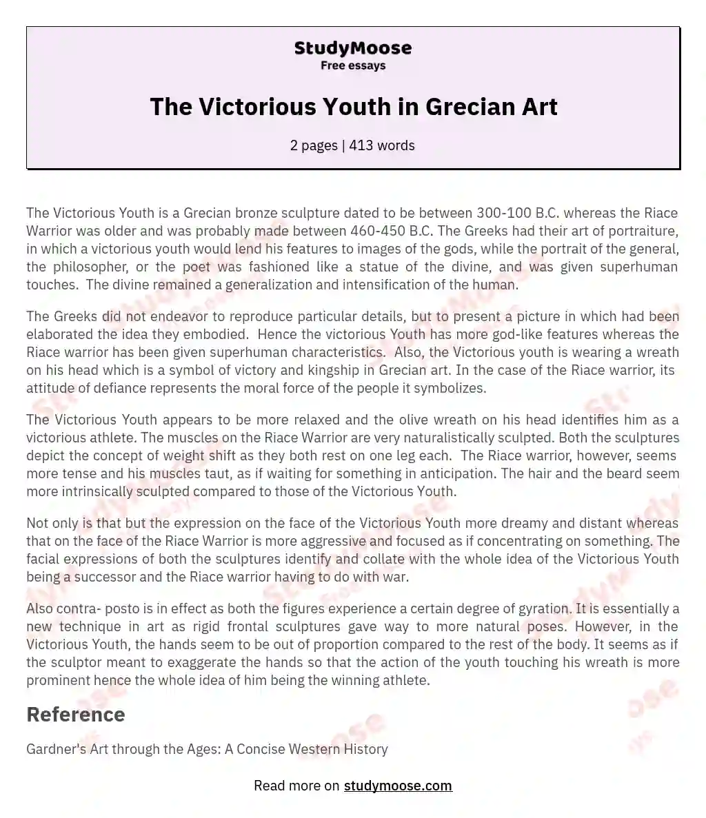 The Victorious Youth in Grecian Art essay