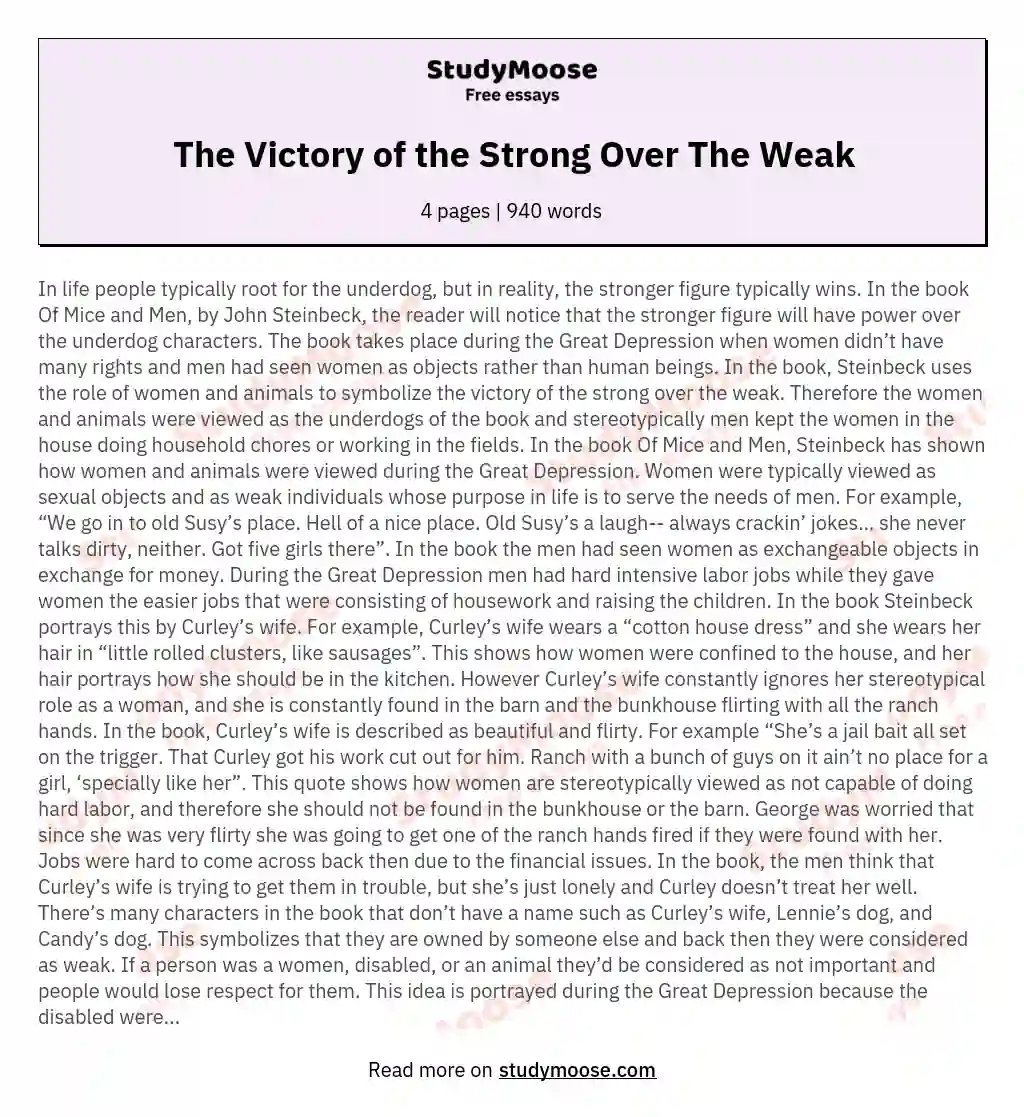 The Victory of the Strong Over The Weak essay