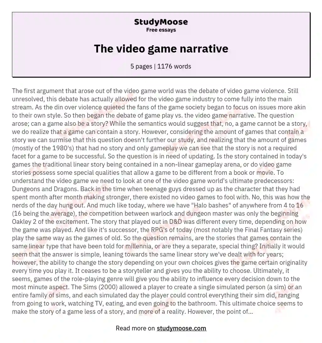 The video game narrative essay