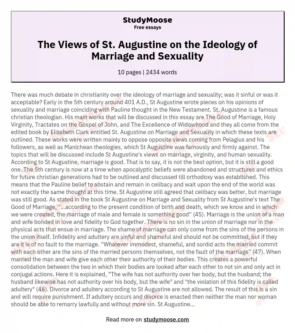 The Views of St. Augustine on the Ideology of Marriage and Sexuality