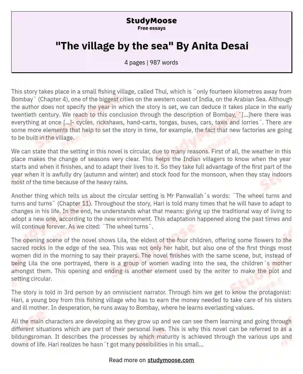 "The village by the sea" By Anita Desai essay