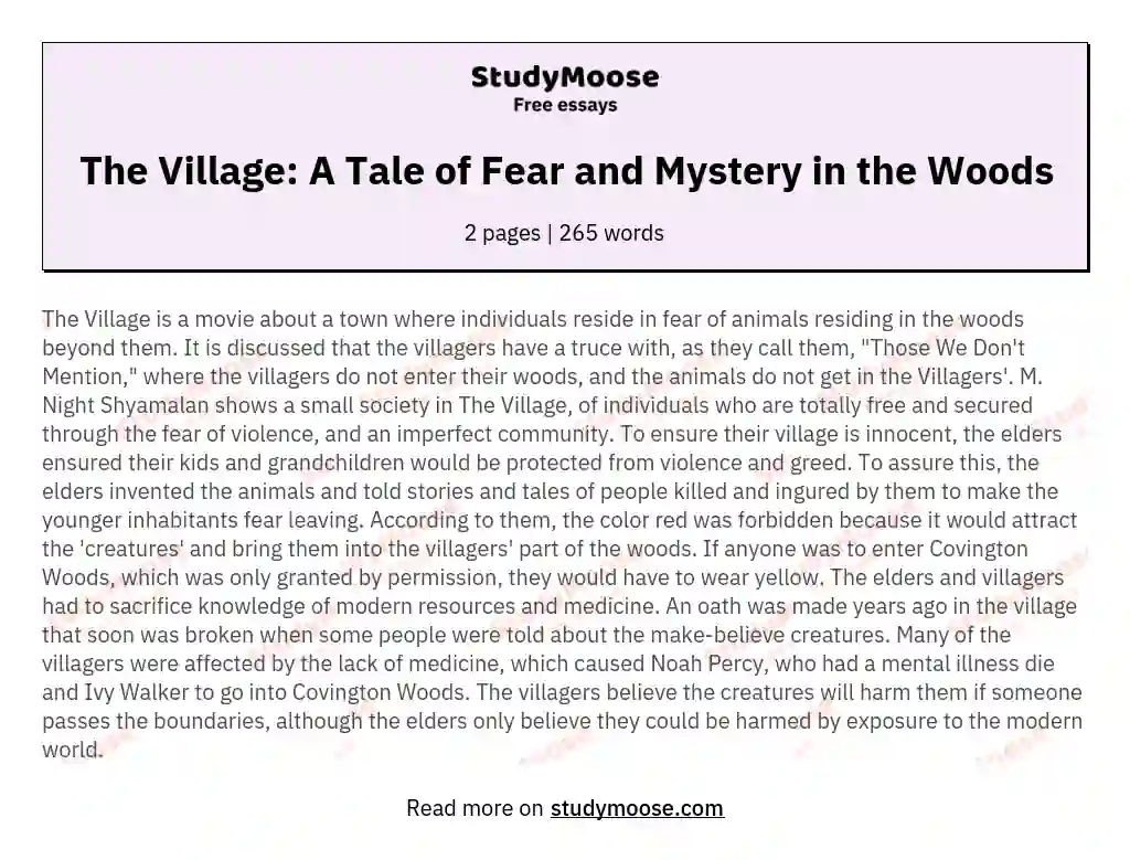 The Village: A Tale of Fear and Mystery in the Woods essay