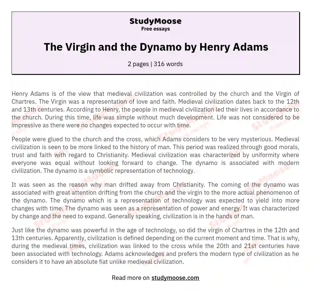 The Virgin and the Dynamo by Henry Adams essay