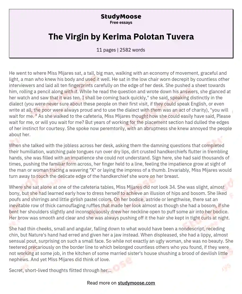 The Virgin by Kerima Polotan Tuvera essay