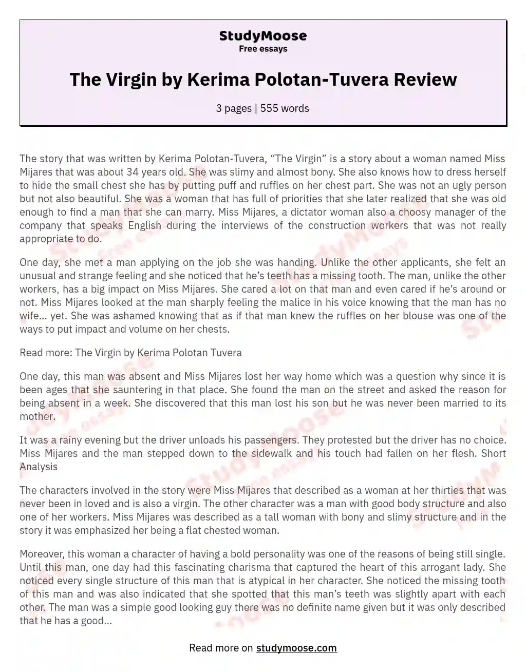 The Virgin by Kerima Polotan-Tuvera Review essay