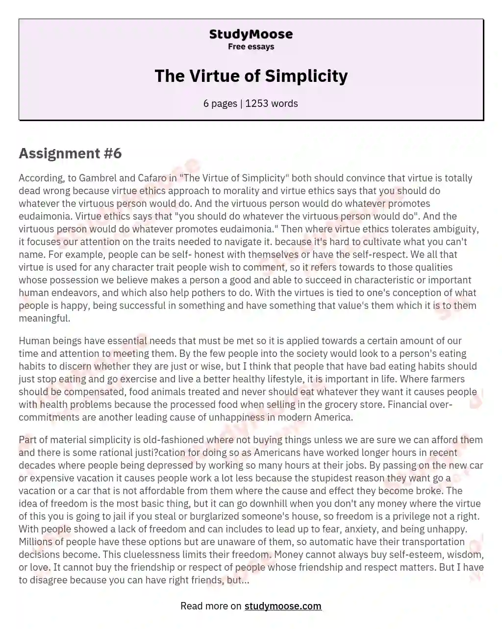 The Virtue of Simplicity essay