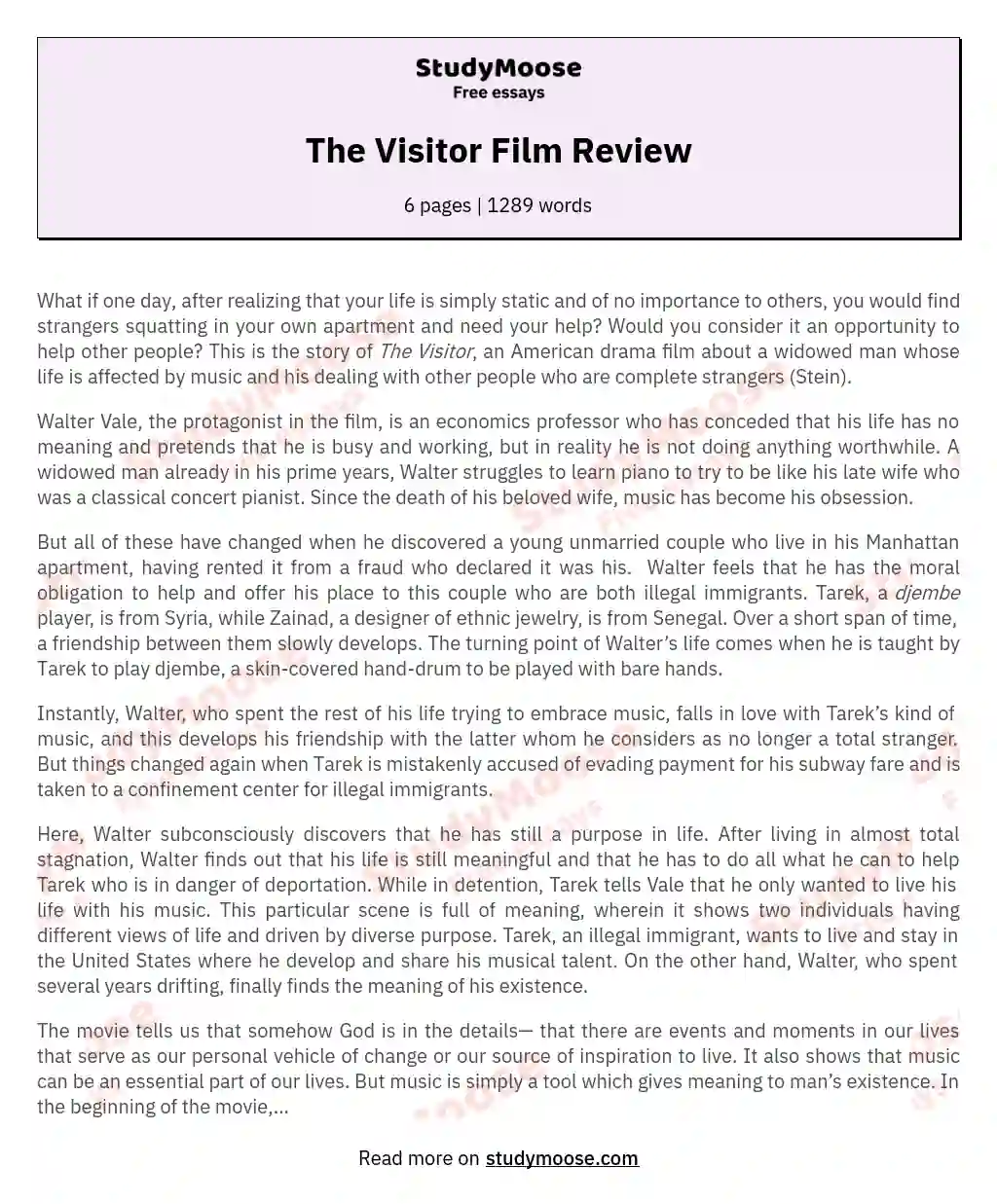 the visitor essay