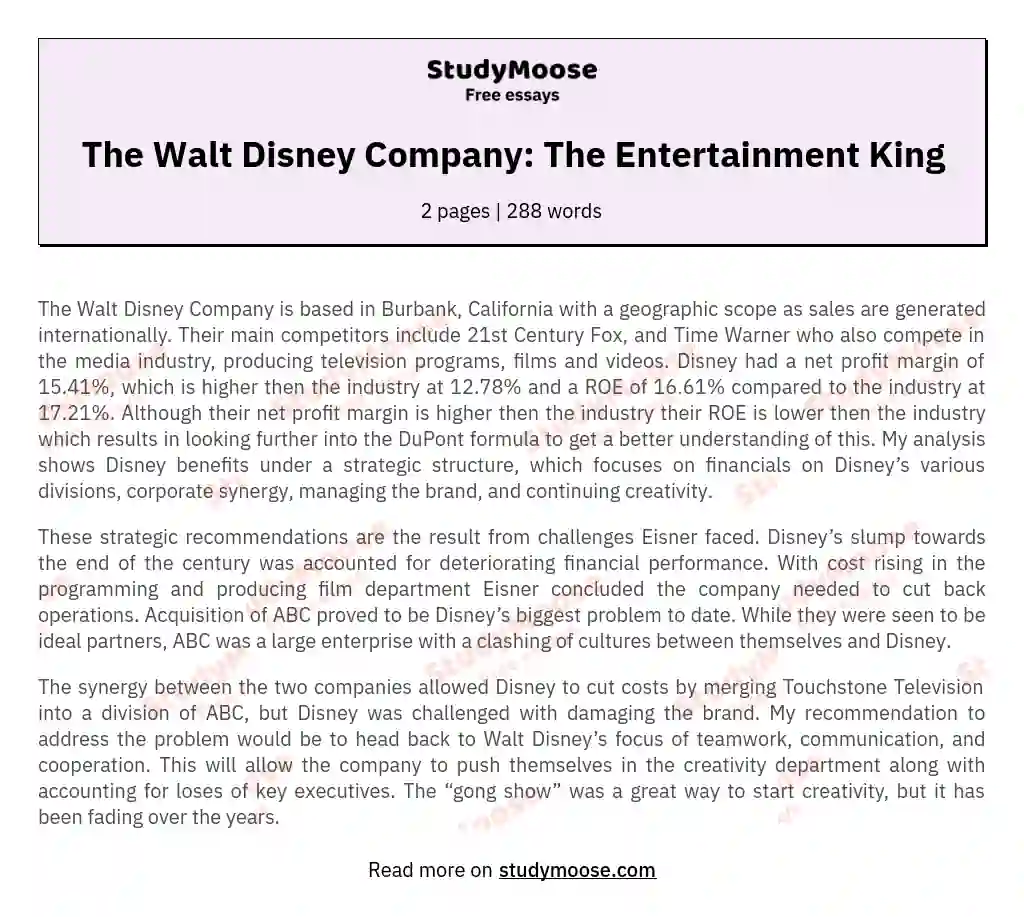 The Walt Disney Company: The Entertainment King
