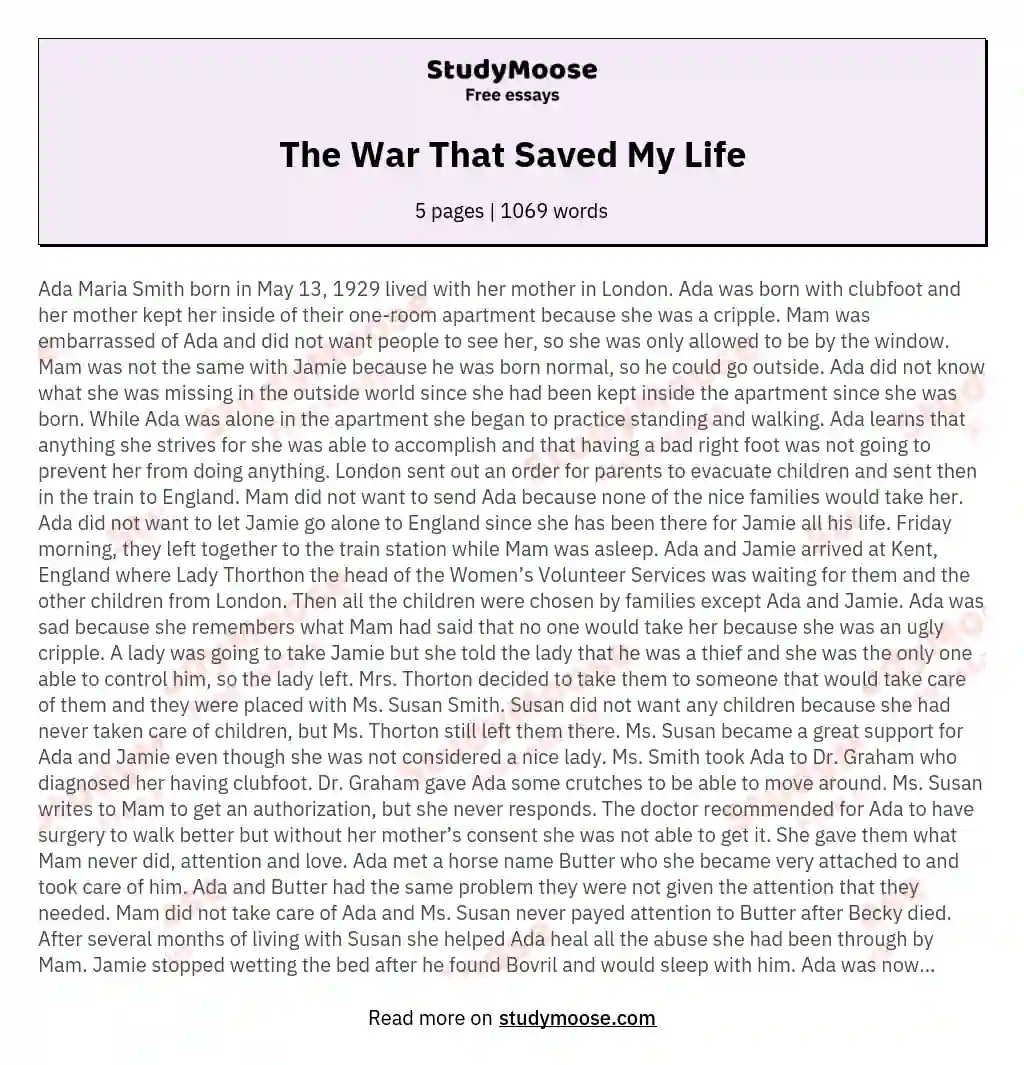 The War That Saved My Life essay