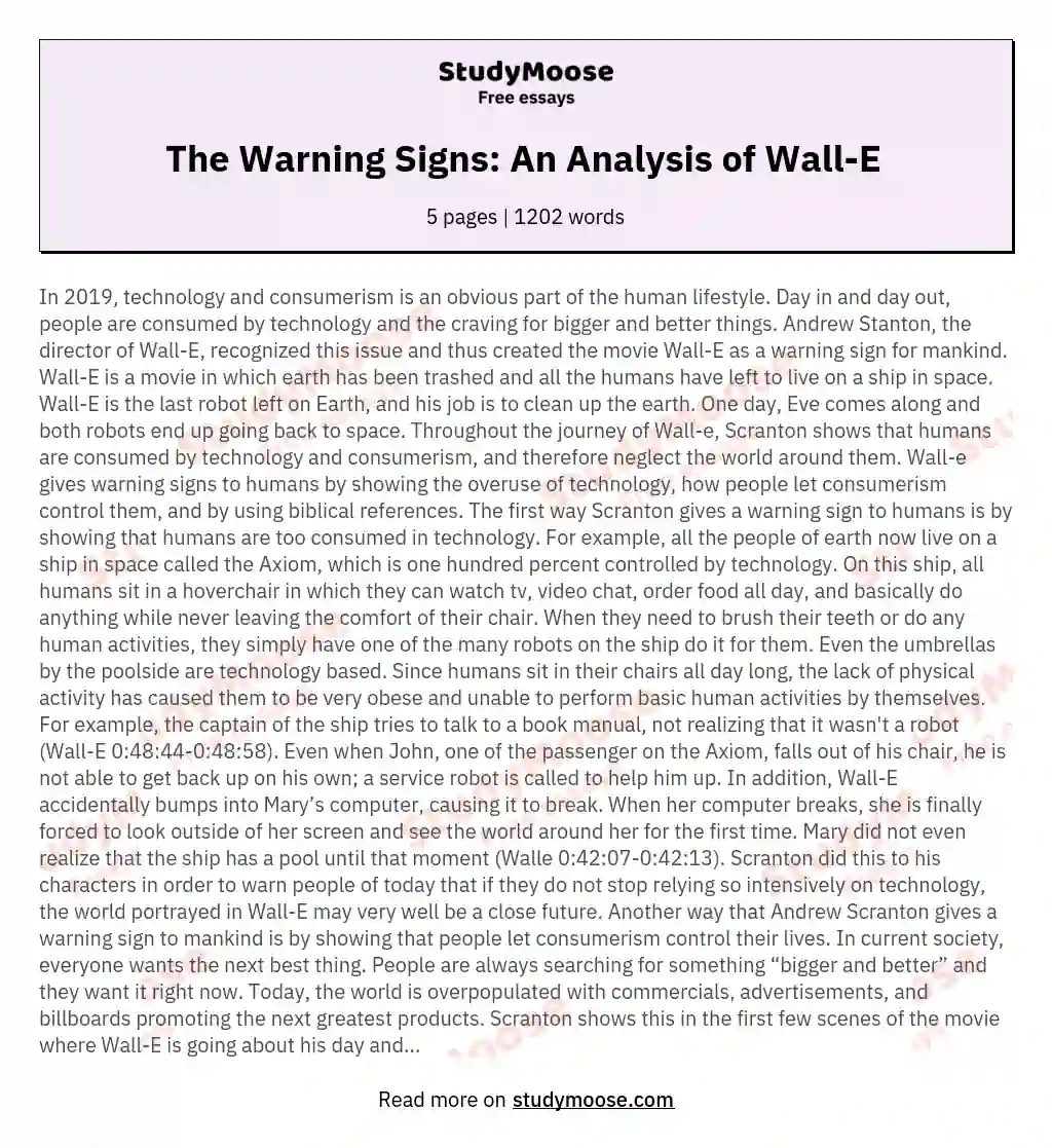 The Warning Signs: An Analysis of Wall-E  essay