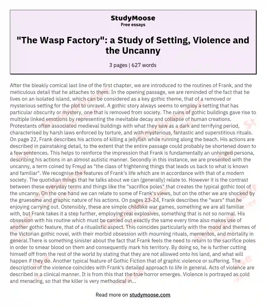 "The Wasp Factory": a Study of Setting, Violence and the Uncanny essay