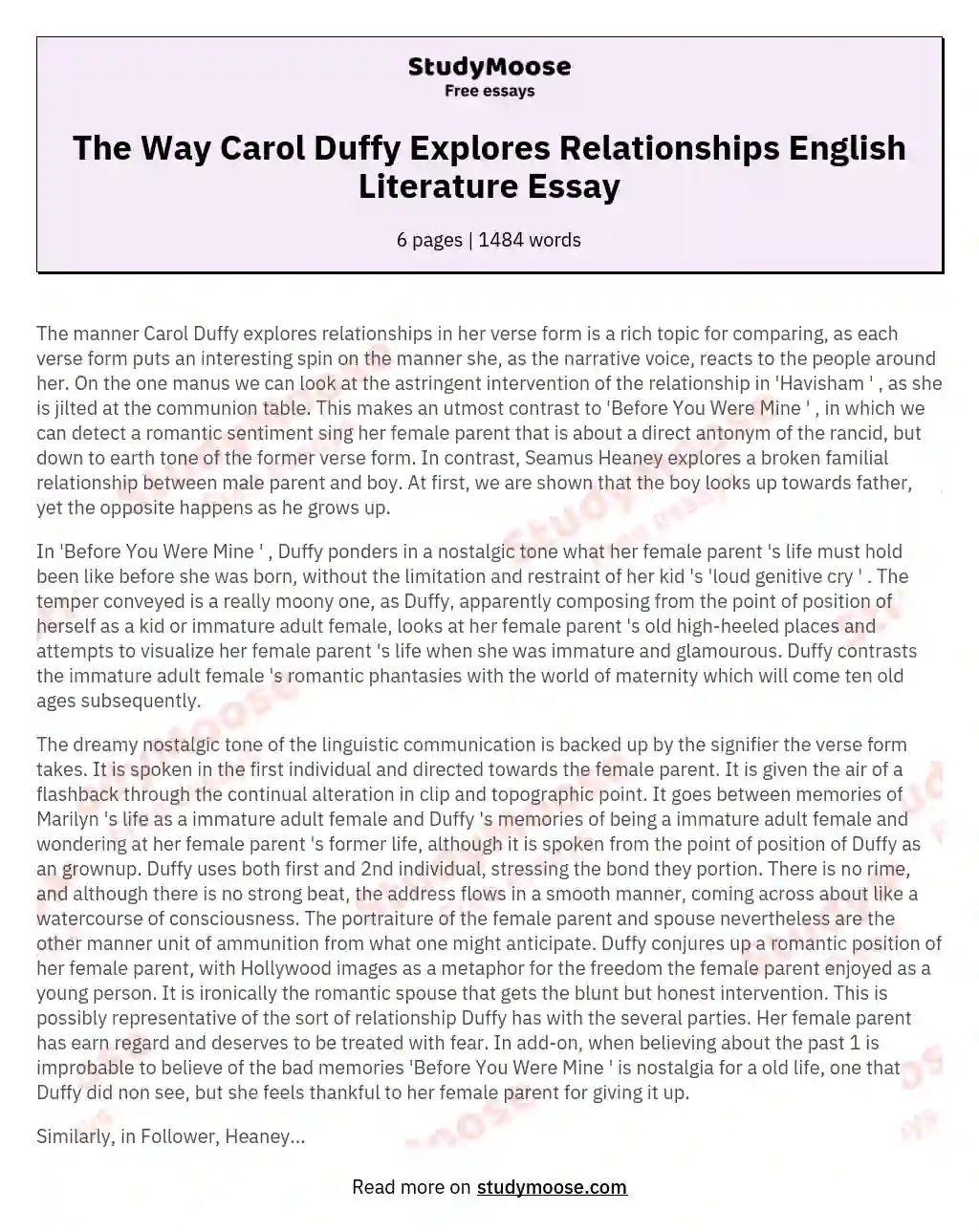 The Way Carol Duffy Explores Relationships English Literature Essay