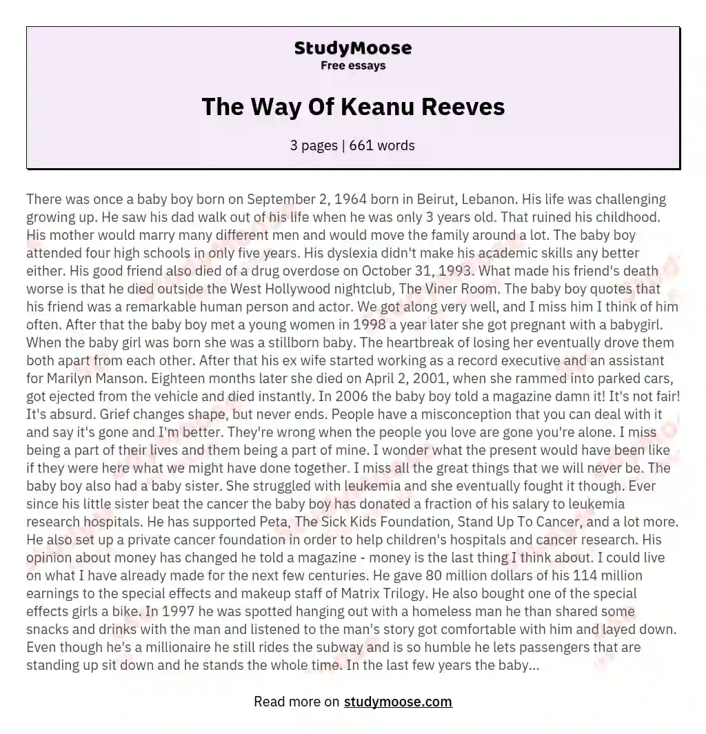 The Way Of Keanu Reeves essay