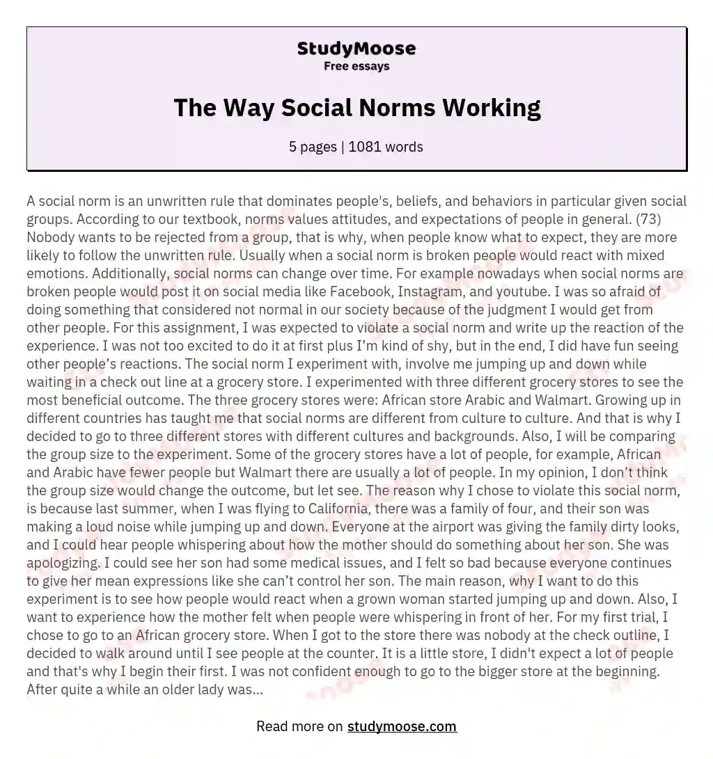 The Way Social Norms Working essay
