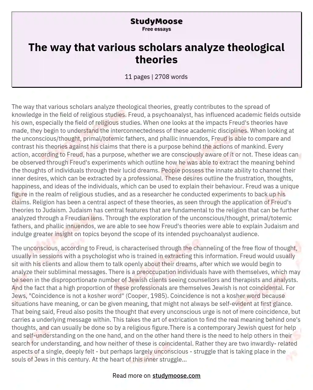 The way that various scholars analyze theological theories essay