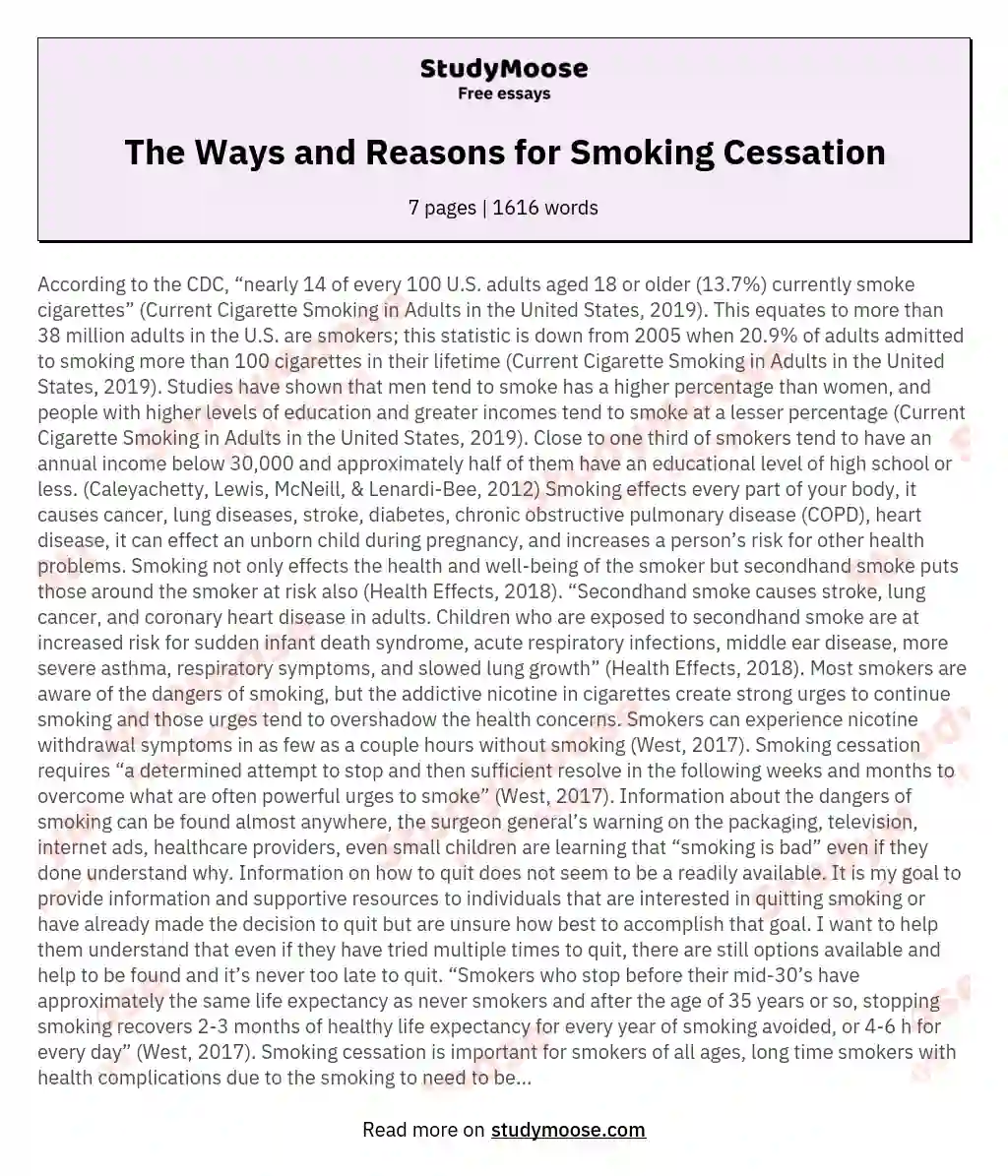 The Ways and Reasons for Smoking Cessation essay