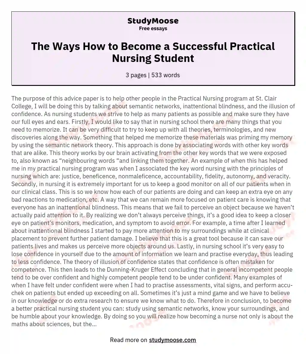 The Ways How to Become a Successful Practical Nursing Student essay