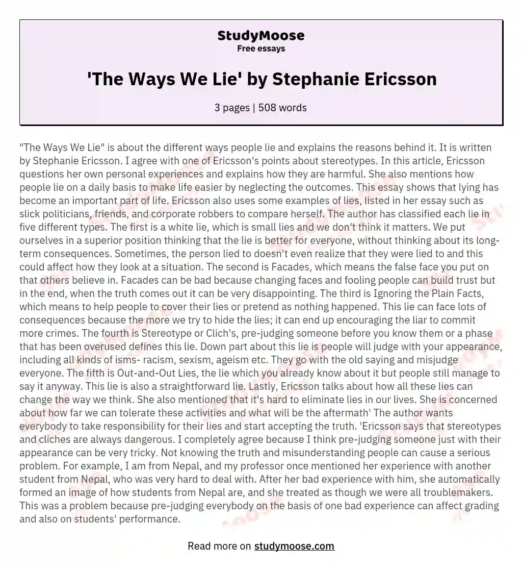 'The Ways We Lie' by Stephanie Ericsson