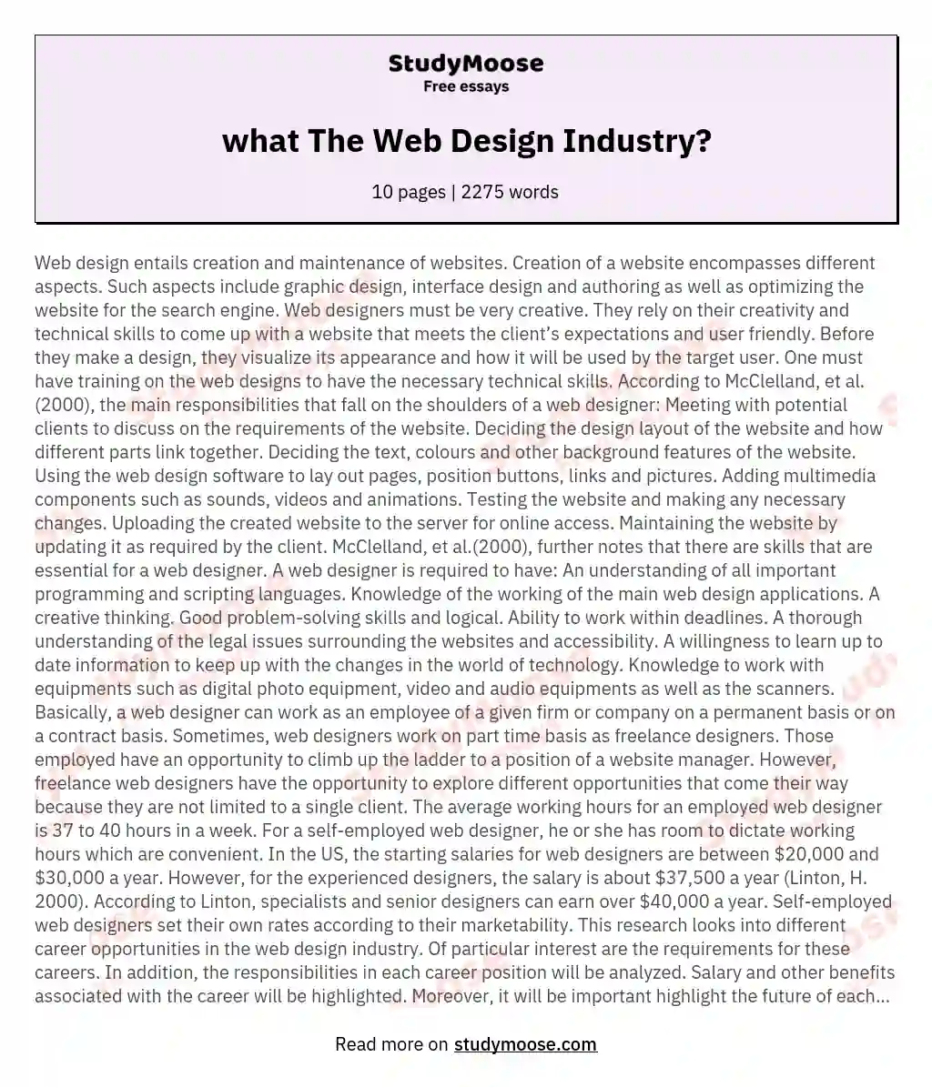 what The Web Design Industry? essay