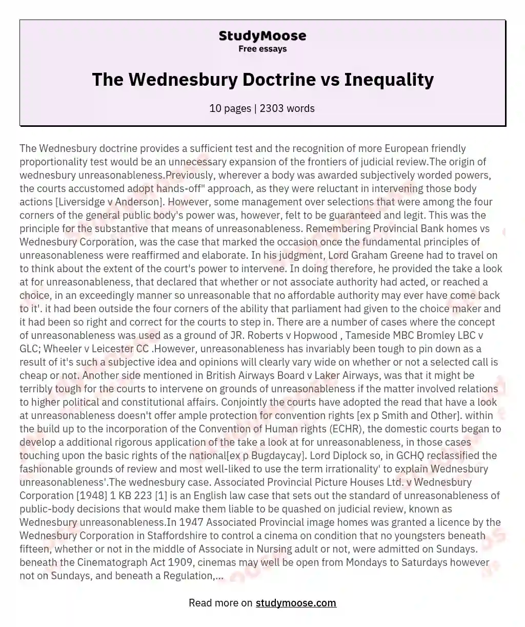 The Wednesbury Doctrine vs Inequality essay