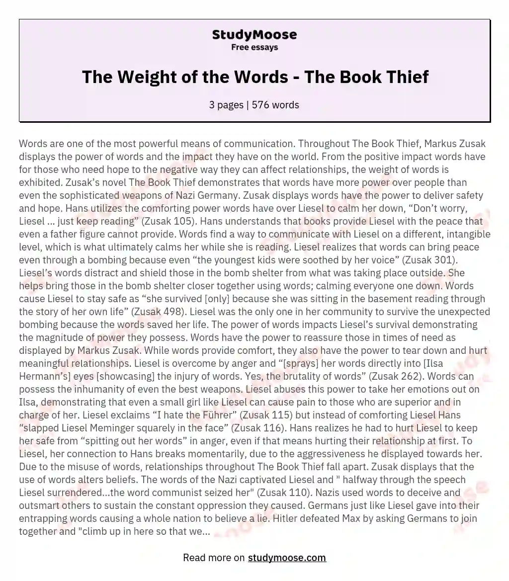 The Weight of the Words - The Book Thief essay