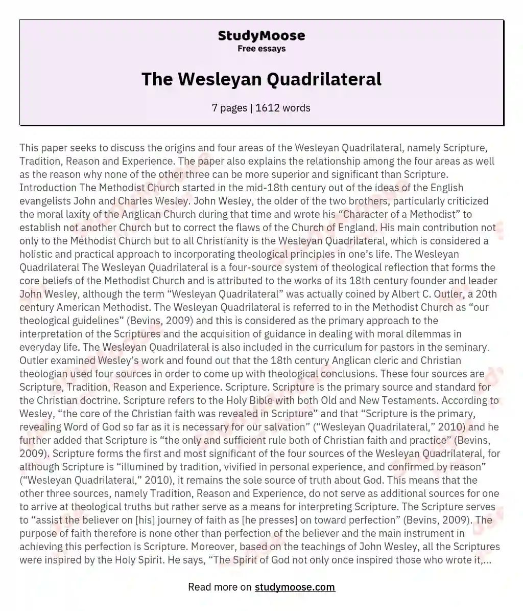 The Wesleyan Quadrilateral essay