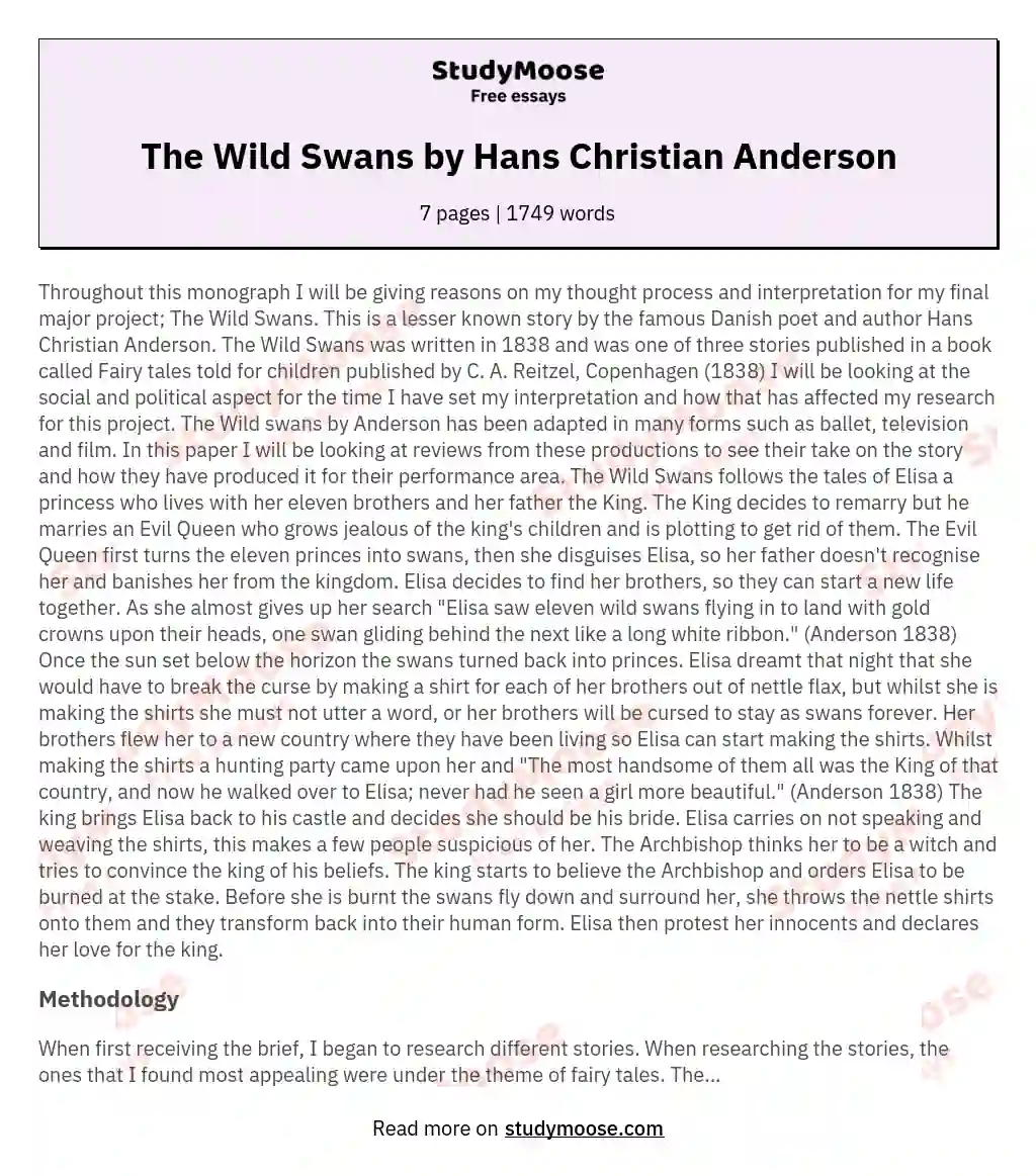The Wild Swans by Hans Christian Anderson essay