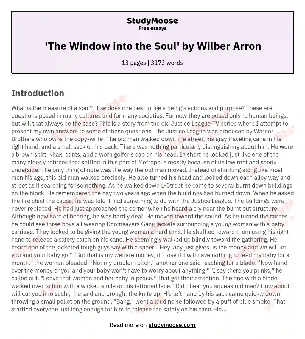 'The Window into the Soul' by Wilber Arron essay