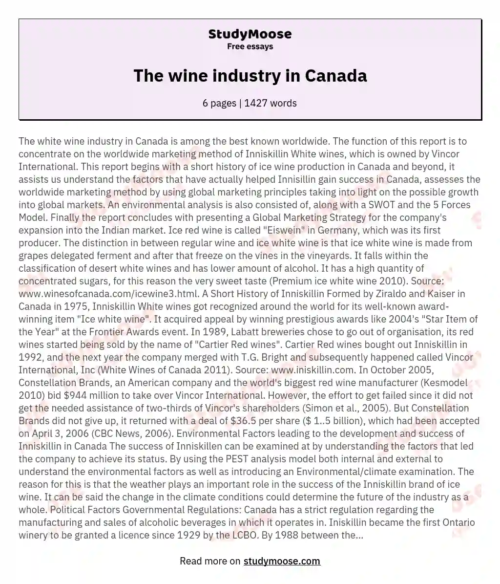 The wine industry in Canada essay