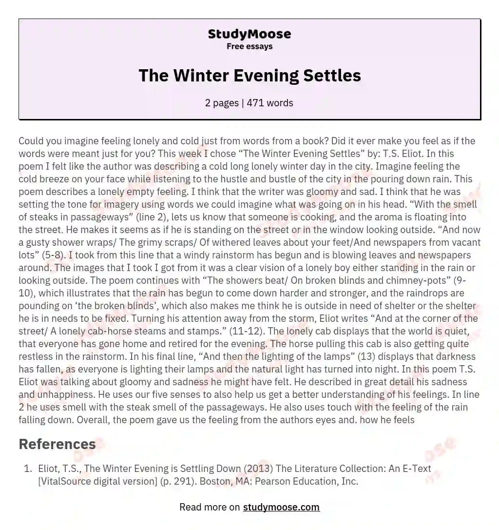 The Winter Evening Settles essay