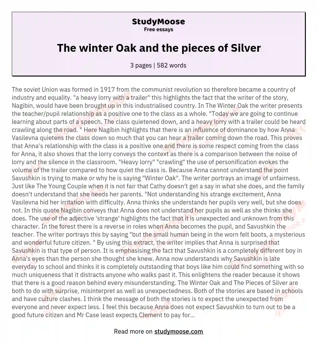 The winter Oak and the pieces of Silver essay